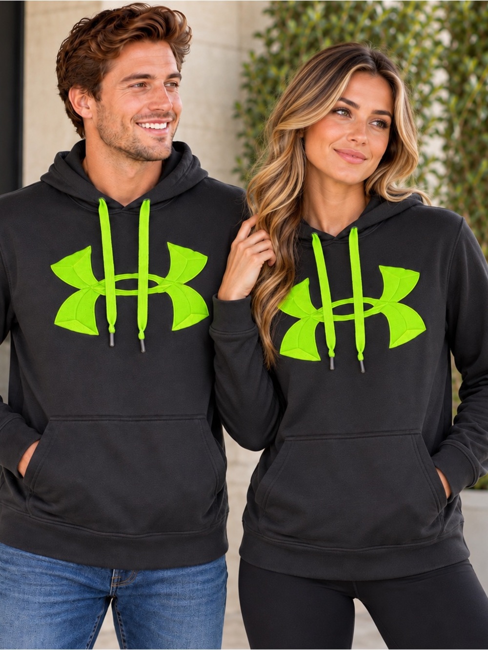 Under Armour Unisex Black Pullover Hoodie with Neon Lime Logo and Drawstrings S